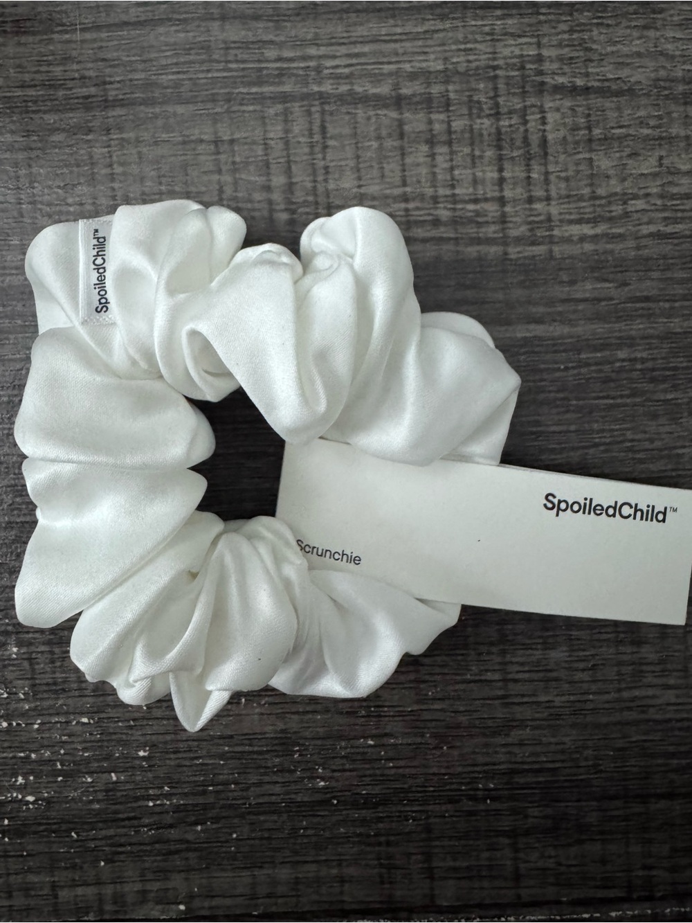 Spoiled Child White Satin Hair Scrunchie